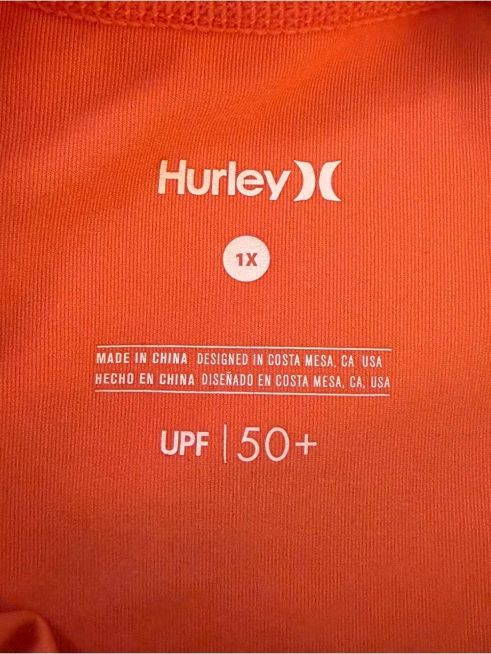 Hurley Women's UPF 50+ Rash Guard Shirt Sz 1X Orange Athletic Water Activities - Picture 3 of 9